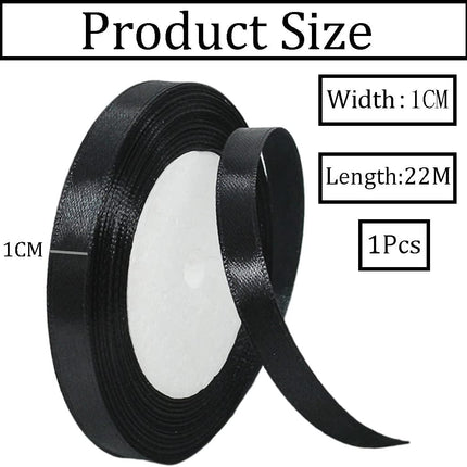 10mm Black Ribbon for Gift Wrapping, 22m Fabric Thick Satin Bow Wrapping, Ribbons for Balloons, Crafting, Hair, Bouquets, Weddings, Cars, Presents, Cakes, Christmas Party Decorations.