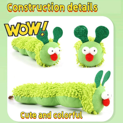 Petluno Cat Catnip Toy for Indoor Cats, Chew Teeth Cleaning, Bite-Resistant Plush Caterpillar Design, Dental Health Benefits, Green.