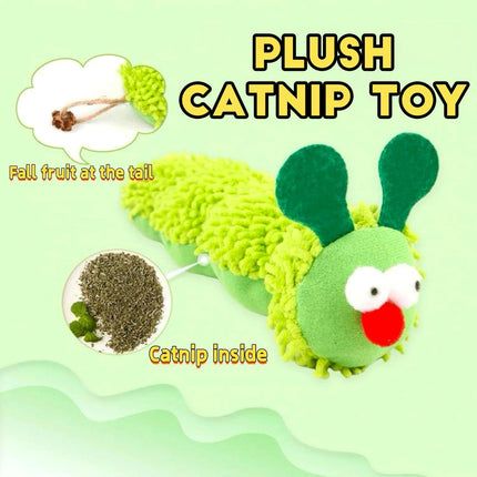 Petluno Cat Catnip Toy for Indoor Cats, Chew Teeth Cleaning, Bite-Resistant Plush Caterpillar Design, Dental Health Benefits, Green.