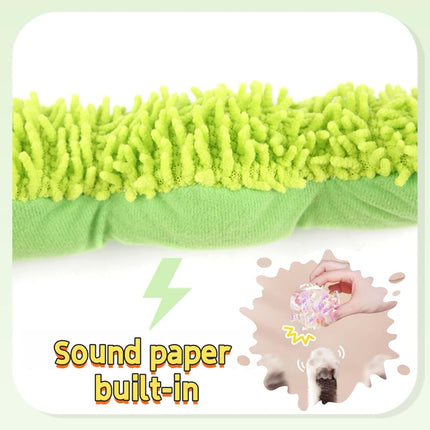 Petluno Cat Catnip Toy for Indoor Cats, Chew Teeth Cleaning, Bite-Resistant Plush Caterpillar Design, Dental Health Benefits, Green.