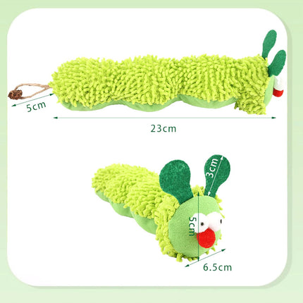Petluno Cat Catnip Toy for Indoor Cats, Chew Teeth Cleaning, Bite-Resistant Plush Caterpillar Design, Dental Health Benefits, Green.