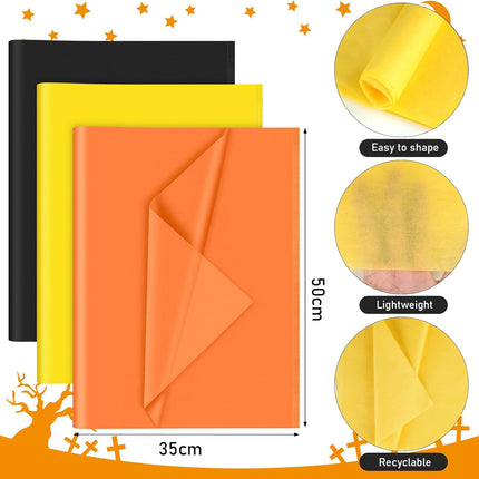 Petluno 60 Sheets Black Orange Yellow Tissue Paper Bulk, Gift Wrap for Packaging Birthday Wrapping Wedding Construction Party Decorations Black, Orange,.