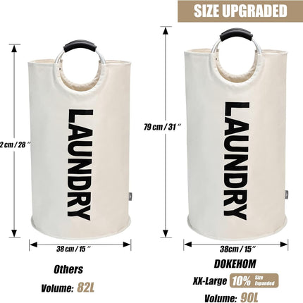 Petluno 90L Large Laundry Basket, Collapsible Bag, Freestanding Tall Clothes Hamper, Foldable Washing Bin (Beige) Beige.