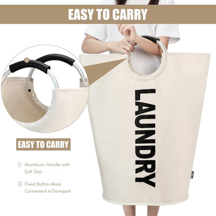 Petluno 90L Large Laundry Basket, Collapsible Bag, Freestanding Tall Clothes Hamper, Foldable Washing Bin (Beige) Beige.
