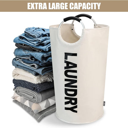 Petluno 90L Large Laundry Basket, Collapsible Bag, Freestanding Tall Clothes Hamper, Foldable Washing Bin (Beige) Beige.