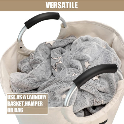 Petluno 90L Large Laundry Basket, Collapsible Bag, Freestanding Tall Clothes Hamper, Foldable Washing Bin (Beige) Beige.