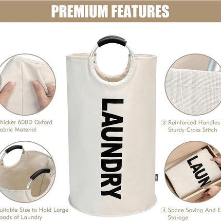 Petluno 90L Large Laundry Basket, Collapsible Bag, Freestanding Tall Clothes Hamper, Foldable Washing Bin (Beige) Beige.