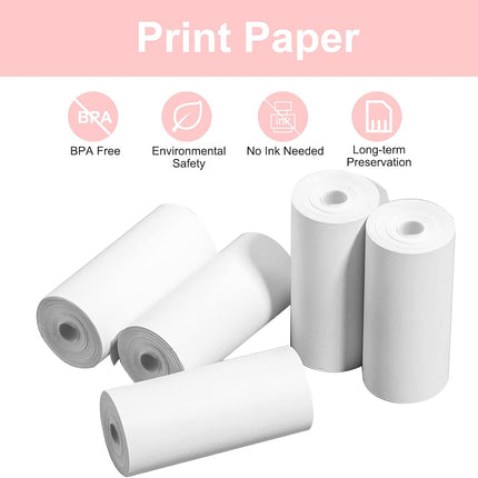Thermal printing paper refill 5.7*3.0 CM for kids' instant cameras, width 5.7 cm, white, inkless (5 rolls) white.