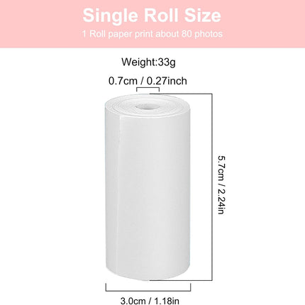 Thermal printing paper refill 5.7*3.0 CM for kids' instant cameras, width 5.7 cm, white, inkless (5 rolls) white.