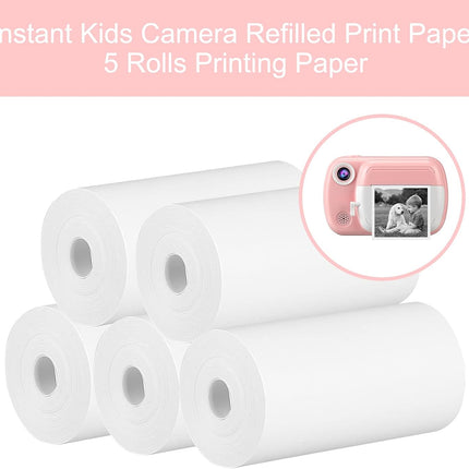 Thermal printing paper refill 5.7*3.0 CM for kids' instant cameras, width 5.7 cm, white, inkless (5 rolls) white.