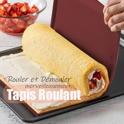 Silicone Sponge Cake Mat 30x40x1cm Swiss Roll Baking Mat for Rolling - Flexible with Rim (Brown) Brown.