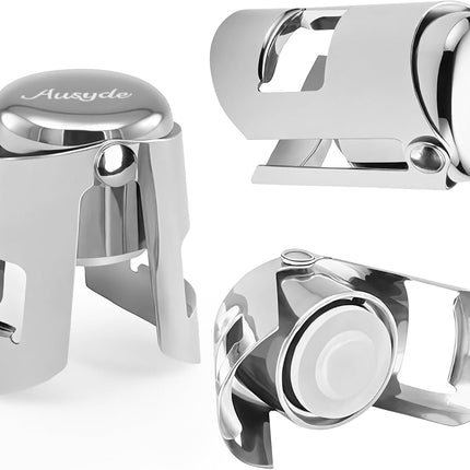 Set of 3 stainless steel champagne/wine stoppers, excellent seal.