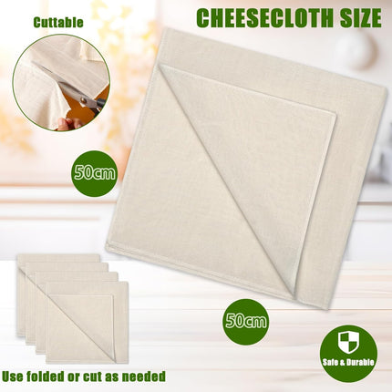 4 Pieces Food-Grade Cheesecloth, 50 cm Reusable Kitchen Cloth 100 Fine Grade Unbleached Washable Muslin Cloth for Straining Juices Cheese Tea Plant Milks Soups Yoghurt.