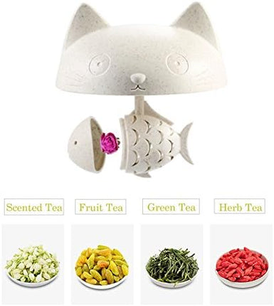 Petluno Glass Cat Teacup, Fish Infuser Water Bottle, 250ML Bulk Strainer White.