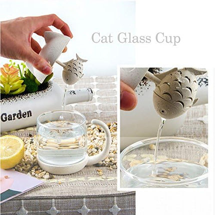 Petluno Glass Cat Teacup, Fish Infuser Water Bottle, 250ML Bulk Strainer White.
