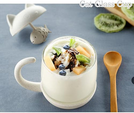 Petluno Glass Cat Teacup, Fish Infuser Water Bottle, 250ML Bulk Strainer White.