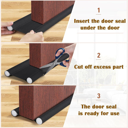 Insulated Door Draft Stopper with Eco-Friendly Oxford Fabric, Petluno 93cm Cut to Size, Double for Internal Doors 3-5 cm, Black.