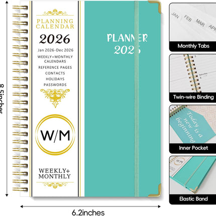 2026 Weekly and Monthly Planner, Jan-Dec, Spiral-Bound with Tabs, Inner Pocket, 6.2" x 8.5" Year Planner Calendar (Purple, 8.5").