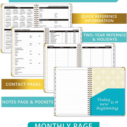 2026 Weekly and Monthly Planner, Jan-Dec, Spiral-Bound with Tabs, Inner Pocket, 6.2" x 8.5" Year Planner Calendar (Purple, 8.5").