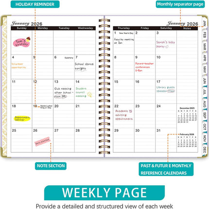 2026 Weekly and Monthly Planner, Jan-Dec, Spiral-Bound with Tabs, Inner Pocket, 6.2" x 8.5" Year Planner Calendar (Purple, 8.5").