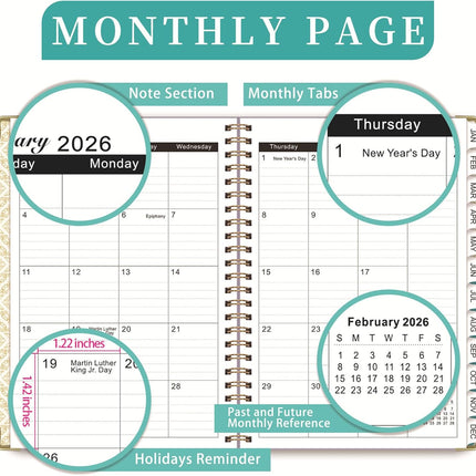 2026 Weekly and Monthly Planner, Jan-Dec, Spiral-Bound with Tabs, Inner Pocket, 6.2" x 8.5" Year Planner Calendar (Purple, 8.5").