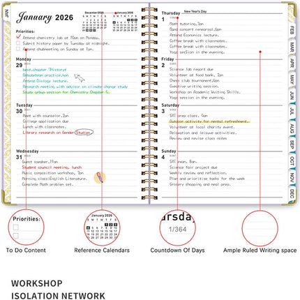 2026 Weekly and Monthly Planner, Jan-Dec, Spiral-Bound with Tabs, Inner Pocket, 6.2" x 8.5" Year Planner Calendar (Purple, 8.5").