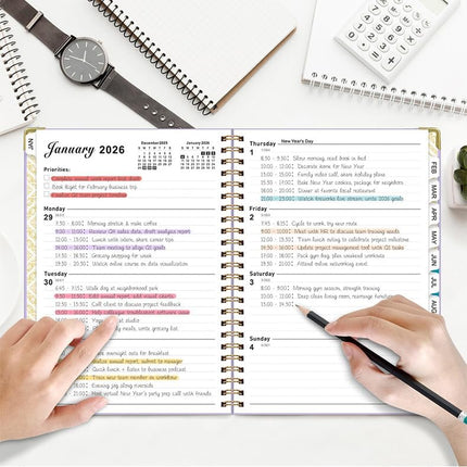 2026 Weekly and Monthly Planner, Jan-Dec, Spiral-Bound with Tabs, Inner Pocket, 6.2" x 8.5" Year Planner Calendar (Purple, 8.5").