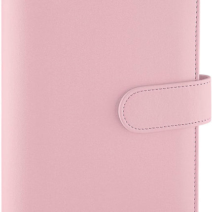 Petluno A6 PU Leather Notebook Binder 6 Ring Refillable Budget Cover for Refill Paper, Loose Leaf Personal Planner Organizer with Magnetic Buckle School, Office, Travel & Photocard, Pink.