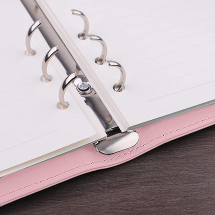 Petluno A6 PU Leather Notebook Binder 6 Ring Refillable Budget Cover for Refill Paper, Loose Leaf Personal Planner Organizer with Magnetic Buckle School, Office, Travel & Photocard, Pink.