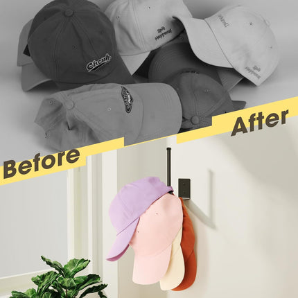 2 Pack Hat Racks for Baseball Caps, Stainless Steel Organizer Cap, Holder Storage Organizer, Hanger Strong Adhesive/Wall Drilled Door, Bedroom, Closet(Black 6 in) Black in.