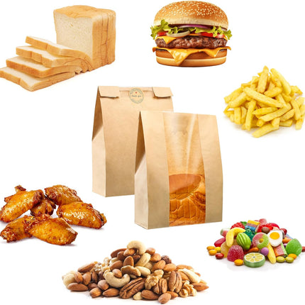 50 Pcs Bread Bags for Homemade Bread, Sourdough Paper With Window, 50% Thicker 13.7x8.2x3.7in A Large Bakery Used Storage Cookies & Snacks, 60 Cute Sealing Stickers Ties.