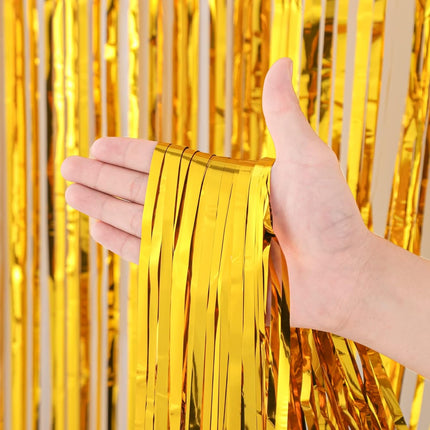3 Pack 3.3x8.2 Feet Gold Foil Fringe Backdrop Curtains, Tinsel Streamers, for 2025 New Years Eve, Graduation, Birthday, Baby Shower, Gender Reveal, Disco Party 05.