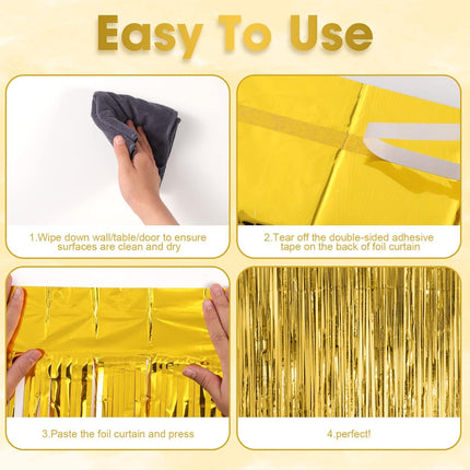 3 Pack 3.3x8.2 Feet Gold Foil Fringe Backdrop Curtains, Tinsel Streamers, for 2025 New Years Eve, Graduation, Birthday, Baby Shower, Gender Reveal, Disco Party 05.