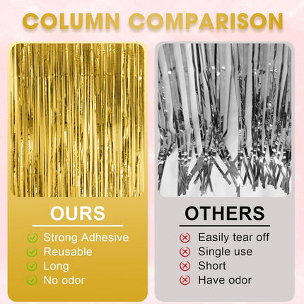 3 Pack 3.3x8.2 Feet Gold Foil Fringe Backdrop Curtains, Tinsel Streamers, for 2025 New Years Eve, Graduation, Birthday, Baby Shower, Gender Reveal, Disco Party 05.