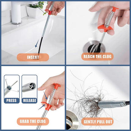 35.5-inch Drain Clog Remover (1 piece), 25-inch Snake Hair Remover (6 pieces) & Cleaning Brush (2 pieces), Catcher Auger Cleaner Tool Set For Toilet, Kitchen Sink, Bathroom Tub, Sewer, 9 Pack.