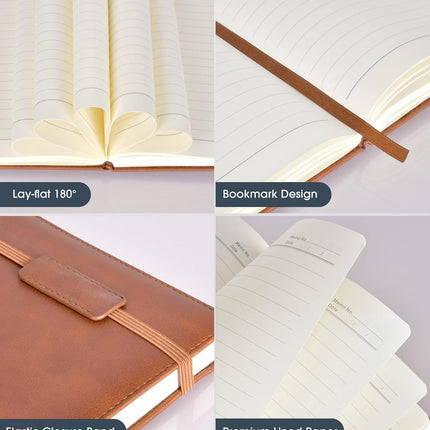 Lined Journal Notebook for Women and Men, 256 Pages A5 Hardcover Leather Journal for Writing, Travel, Business, Work & School, College Ruled Notebook for Note Taking, Diary Notepad 5.7"×8.3" (Brown) Brown A5-sized.