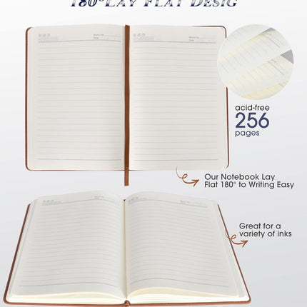 Lined Journal Notebook for Women and Men, 256 Pages A5 Hardcover Leather Journal for Writing, Travel, Business, Work & School, College Ruled Notebook for Note Taking, Diary Notepad 5.7"×8.3" (Brown) Brown A5-sized.