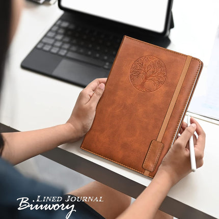 Lined Journal Notebook for Women and Men, 256 Pages A5 Hardcover Leather Journal for Writing, Travel, Business, Work & School, College Ruled Notebook for Note Taking, Diary Notepad 5.7"×8.3" (Brown) Brown A5-sized.