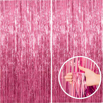 2 Pack Pink Backdrop Party Decorations Tinsel Curtain Foil Fringe Birthday Photo Booth Streamer Theme Bachelorette Graduation Decor 39.4"W x 78.7"L (Pack of 2).