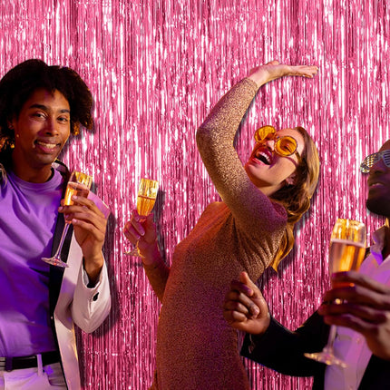 2 Pack Pink Backdrop Party Decorations Tinsel Curtain Foil Fringe Birthday Photo Booth Streamer Theme Bachelorette Graduation Decor 39.4"W x 78.7"L (Pack of 2).
