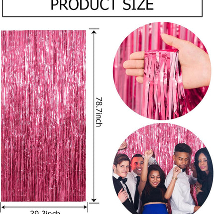 2 Pack Pink Backdrop Party Decorations Tinsel Curtain Foil Fringe Birthday Photo Booth Streamer Theme Bachelorette Graduation Decor 39.4"W x 78.7"L (Pack of 2).