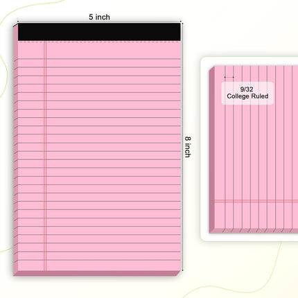 5pcs Small Note Pads 5x8 Notebook College Ruled Legal Color Notepads 5 Pack Study Back Writing x 8 Perforated Narrow of Paper for School & Office Supplies 30 Sheets/Pack Multicolor.