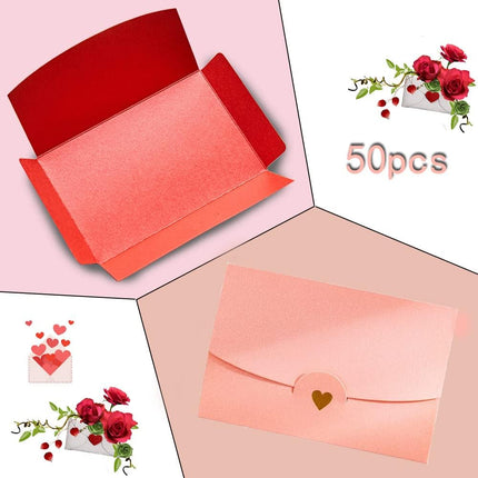 Mini envelope, 50 pieces, gift card envelope, mini pink envelopes, with heart closure, for DIY gift vouchers, Christmas, Valentine's Day, birthday party, gift card (Pink) pink.