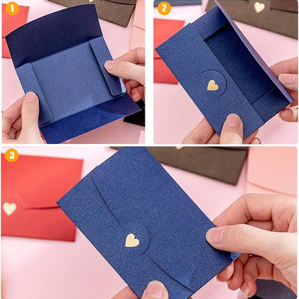 Mini envelope, 50 pieces, gift card envelope, mini pink envelopes, with heart closure, for DIY gift vouchers, Christmas, Valentine's Day, birthday party, gift card (Pink) pink.