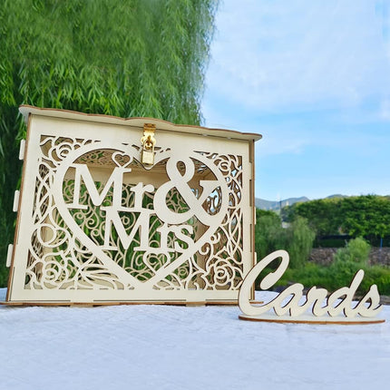 Petluno Latest design letterbox wedding gift vouchers box vintage large DIY wooden cards box money box with lock for birthday babyshower anniversary (Mr & Mrs, yellow) yellow.