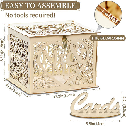Petluno Latest design letterbox wedding gift vouchers box vintage large DIY wooden cards box money box with lock for birthday babyshower anniversary (Mr & Mrs, yellow) yellow.