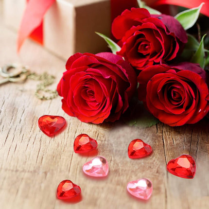 Petluno 200 red acrylic hearts for Valentine's Day, wedding, table, scattering, decoration, heart vase filler, 1.5 cm (200 pieces, red, pink).
