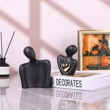 Mini Couples Statue - Ceramic Romantic Pair in Love Figurines for Bedroom Decor, TV Cabinet, Wedding Valentine's Gift, Small Knick Knacks Home Shelf (4.7 inch Black) 12 cm inch) Black.