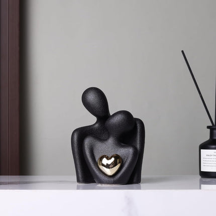 Mini Couples Statue - Ceramic Romantic Pair in Love Figurines for Bedroom Decor, TV Cabinet, Wedding Valentine's Gift, Small Knick Knacks Home Shelf (4.7 inch Black) 12 cm inch) Black.
