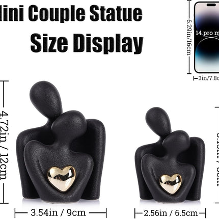 Mini Couples Statue - Ceramic Romantic Pair in Love Figurines for Bedroom Decor, TV Cabinet, Wedding Valentine's Gift, Small Knick Knacks Home Shelf (4.7 inch Black) 12 cm inch) Black.
